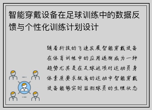 智能穿戴设备在足球训练中的数据反馈与个性化训练计划设计